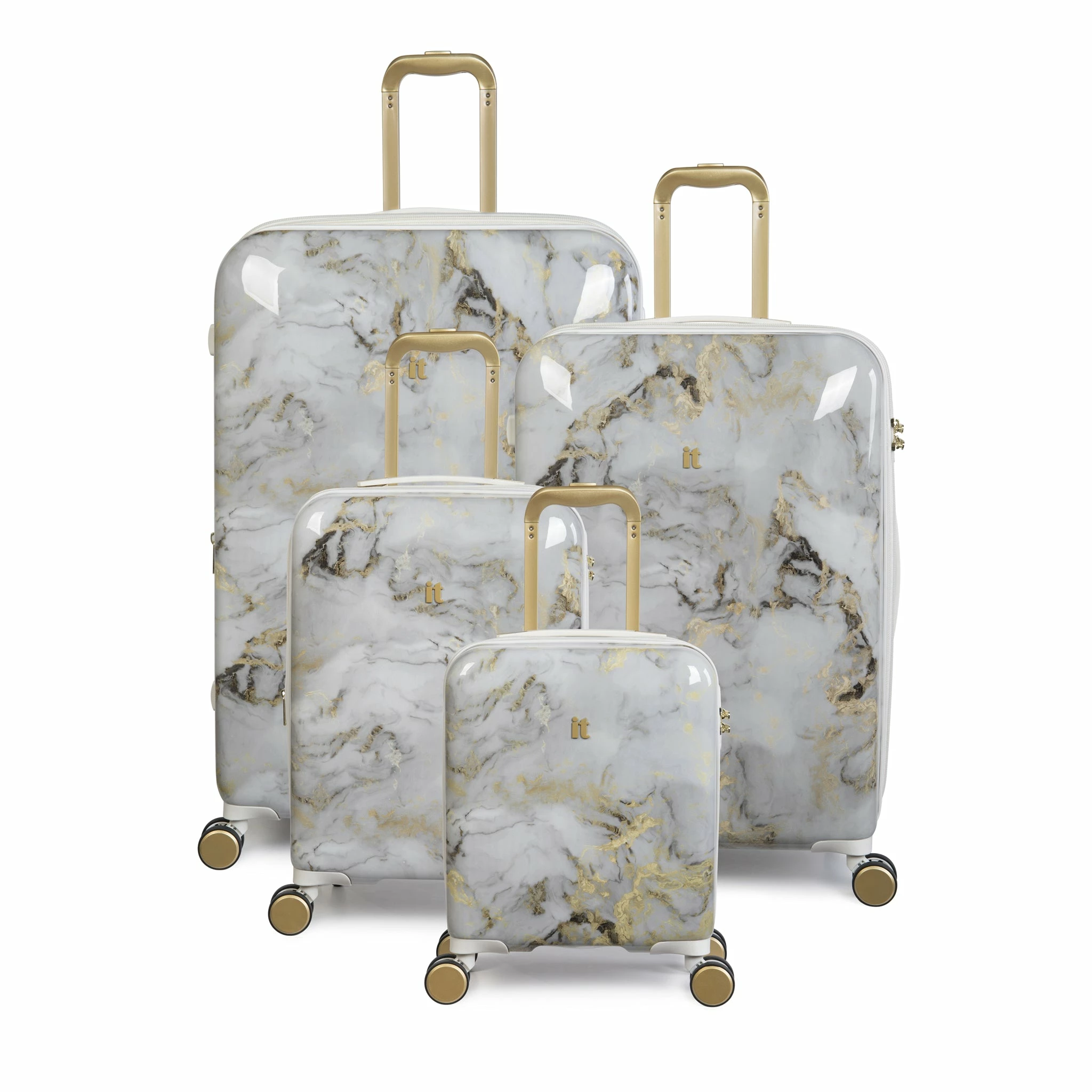 IT Luggage Sheen - 4pc Set (Gold Greyscale Marble) 1 IT Luggage Sheen - 4pc Set (Gold Greyscale Marble)