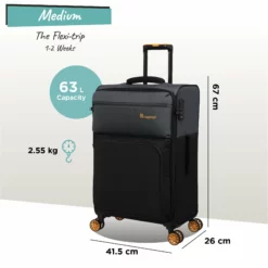 Duo-Tone - Medium (Pewter & Black) -Suitcase Shop Duo Tone Med Black dims weights