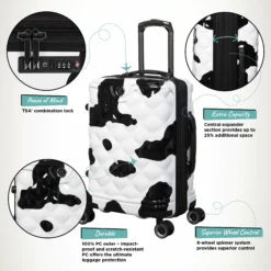 IT Luggage Indulging - Cabin (Moo Cow Print) -Suitcase Shop Indulging Moo Cabin Infographic