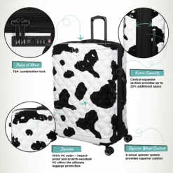 IT Luggage Indulging - Medium Plus (Moo Cow Print) -Suitcase Shop Indulging Moo Large Infographic