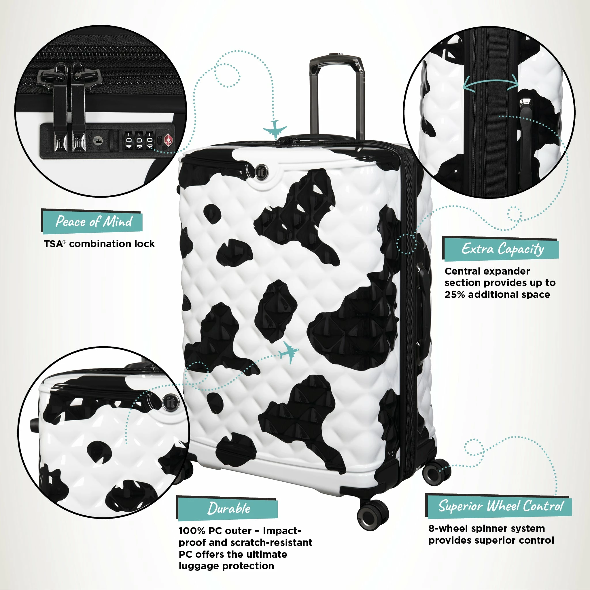 IT Luggage Indulging II - 4pc Set (Moo Cow Print) 3 IT Luggage Indulging II - 4pc Set (Moo Cow Print) - Image 3