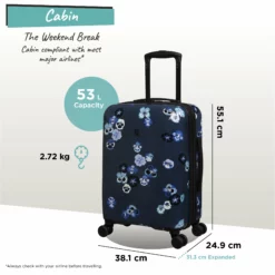 IT Luggage Sheen - 2pc Set (Pansies Floral Blue Depths) 18 IT Luggage Sheen - 2pc Set (Pansies Floral Blue Depths) -Suitcase Shop Sheen Pansies Cabin dims weights