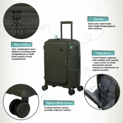 IT Luggage Spontaneous II - 3pc Set (Olive Night) -Suitcase Shop Spontaneous Cabin Pocket Olive Infographic