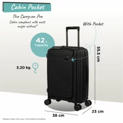 IT Luggage Spontaneous II - Cabin With Pocket (Black) -Suitcase Shop Spontaneous Cabin Pocket blk dims weights