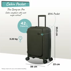 IT Luggage Spontaneous II - Cabin With Pocket (Olive Night) -Suitcase Shop Spontaneous Cabin Pocket olive dims weights